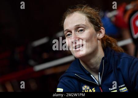 Belgian boxer Delfine Persoon pictured during a training session in preparation of her fight against Irish Katie Taylor, Thursday 23 May 2019 in Lichtervelde. Persoon is 10-time WBC World Champion. She will fight Taylor in Madison Garden, New York on June 1st 2019. BELGA PHOTO DIRK WAEM Stock Photo