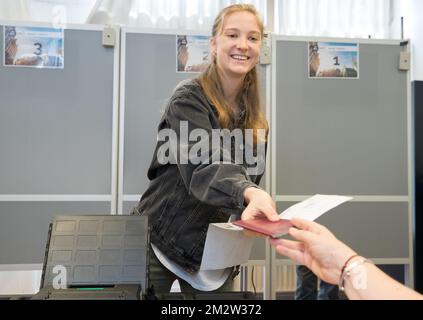 Princess Luisa Maria pictured at a polling station in Laken/Laeken, Brussels, Sunday 26 May 2019. Belgium holds regional, federal and European elections on Sunday. BELGA PHOTO BENOIT DOPPAGNE Stock Photo