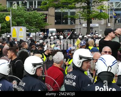 Illustration de la manifestation des 'gilets jaunes' (gilets jaunes - gele hesjes) contre la hausse des prix du carburant et du pétrole et le coût élevé de la vie, à Bruxelles, le dimanche 26 mai 2019. BELGA PHOTO ANTONY GEVAERT Banque D'Images