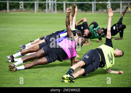 Jordan Botaka de STVV photographié lors d'une session d'entraînement de l'équipe belge de football Sint-Truidense VV, le mercredi 19 juin 2019 à Sint-Truiden, en préparation de la prochaine saison de la Jupiler Pro League 2019-2020. BELGA PHOTO YORICK JANSENS Banque D'Images