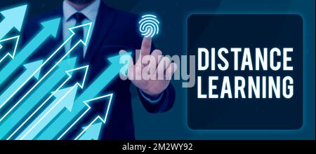Affiche indiquant l'apprentissage à distance. Les entreprises présentent des conférences éducatives diffusées à distance sur Internet Banque D'Images