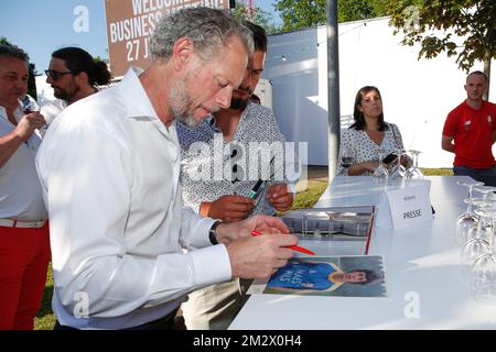 Standard's head coach Michel Preud'homme signs an autograph during the yearly Business Meeting of Belgian soccer team Standard de Liege, Thursday 27 June 2019 in Liege. BELGA PHOTO BRUNO FAHY Stock Photo