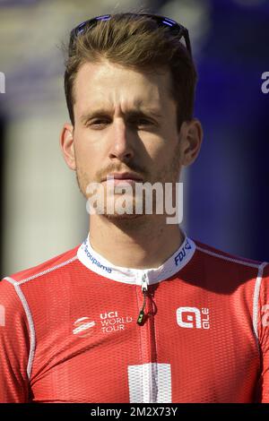 Sébastien Reichenbach Suisse de Groupama-FDJ photographié lors de la présentation de l'équipe à la Grand place - Grote Markt à Bruxelles, pour l'édition 106th de la course cycliste Tour de France, jeudi 04 juillet 2019. Le Tour de France de cette année commence à Bruxelles et se déroule de 6 juillet à 28 juillet. BELGA PHOTO YORICK JANSENS Banque D'Images