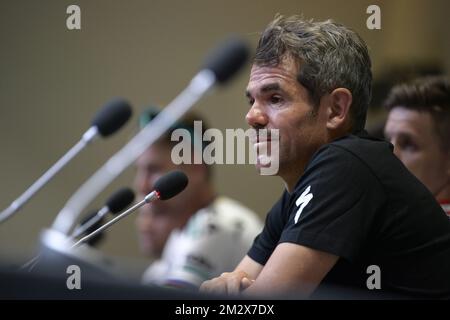 Ralph Denk, chef d'équipe de Bora-Hansgrohe, photographié lors d'une conférence de presse de l'équipe cycliste de Bora-Hansgrohe, en prévision de l'édition 106th de la course cycliste Tour de France, à Bruxelles, Belgique, le vendredi 05 juillet 2019. Le Tour de France de cette année commence à Bruxelles et se déroule de 6 juillet à 28 juillet. BELGA PHOTO YORICK JANSENS Banque D'Images