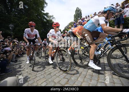 Richie australienne porte de Trek-Segafredo photographiée en action lors de la première étape de l'édition 106th de la course cycliste Tour de France, 194,5km de et à Bruxelles, Belgique, samedi 06 juillet 2019. Le Tour de France de cette année commence à Bruxelles et se déroule de 6 juillet à 28 juillet. BELGA PHOTO YORICK JANSENS Banque D'Images