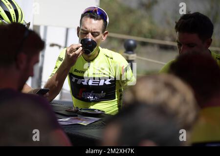 Richie australienne porte de Trek-Segafredo photographiée pendant le premier jour de repos de l'édition 106th de la course cycliste Tour de France, à Albi, mardi 16 juillet 2019 en France. Le Tour de France de cette année commence à Bruxelles et se déroule de 6 juillet à 28 juillet. BELGA PHOTO YORICK JANSENS Banque D'Images