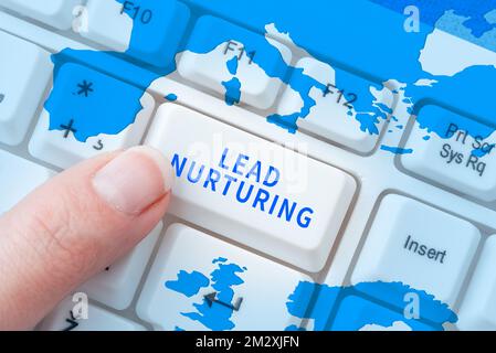Légende de texte présentant le lead nuring. Internet concept méthode de construire une relation avec les clients potentiels Banque D'Images