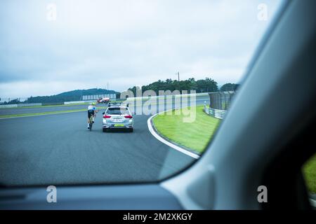 L'illustration montre le circuit de course « Fuji Speedway », pendant les préparatifs avant l'épreuve olympique « Ready Steady Tokyo - Cycling » de dimanche, à Tokyo, le vendredi 19 juillet 2019. BELGA PHOTO ROB WALBERS Banque D'Images