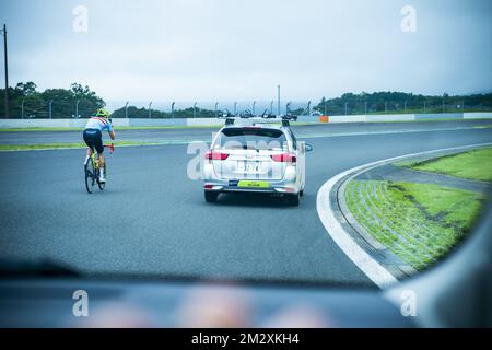 L'illustration montre le circuit de course « Fuji Speedway », pendant les préparatifs avant l'épreuve olympique « Ready Steady Tokyo - Cycling » de dimanche, à Tokyo, le vendredi 19 juillet 2019. BELGA PHOTO ROB WALBERS Banque D'Images