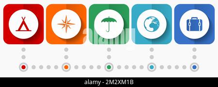 Icônes vecteur d'aventure, collection de boutons Web de conception plate de voyage, modèle d'infographie de concept d'entreprise Illustration de Vecteur