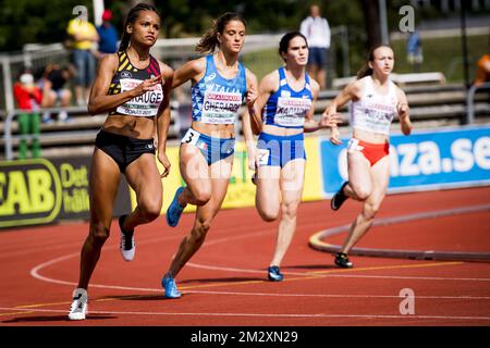 Zoe Sedney et la Belge Lucie Ferauge photographiées en action lors de la course féminine 200m le troisième jour des Championnats européens d'athlétisme U20, samedi 20 juillet 2019 à Boras, Suède. BELGA PHOTO JASPER JACOBS Banque D'Images