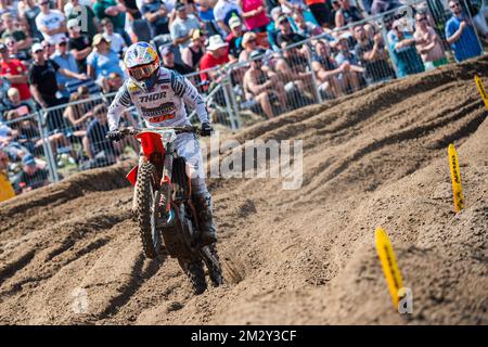 Glenn Coldenhoff hollandais photographié en action pendant la course de MXGP à l'épreuve de motocross GP Limburg à Lommel, dimanche 04 août 2019. BELGA PHOTO JONAS ROOSENS Banque D'Images