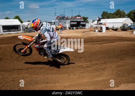 Glenn Coldenhoff hollandais photographié en action pendant la course de MXGP à l'épreuve de motocross GP Limburg à Lommel, dimanche 04 août 2019. BELGA PHOTO JONAS ROOSENS Banque D'Images