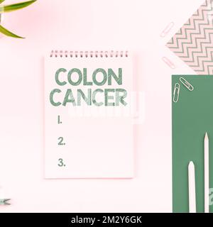 Légende conceptuelle Colon cancer. Concept Internet cancer qui se forme dans les tissus du gros intestin Banque D'Images