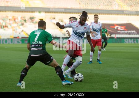 Ilombe Mboyo de Kortrijk photographié en action lors d'un match de football entre cercle Brugge et KV Kortrijk, samedi 10 août 2019 à Bruges, le troisième jour de la saison belge de championnat de football "Jupiler Pro League" 2019-2020. BELGA PHOTO JAMES ARTHUR GEKIERE Banque D'Images