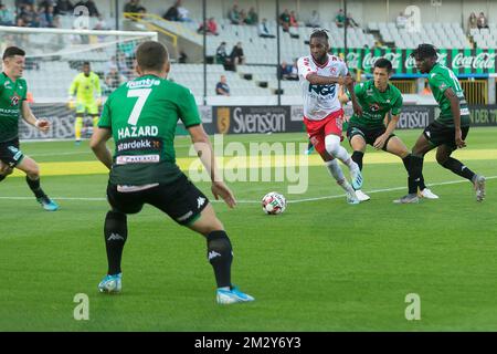 Ilombe Mboyo de Kortrijk photographié en action lors d'un match de football entre cercle Brugge et KV Kortrijk, samedi 10 août 2019 à Bruges, le troisième jour de la saison belge de championnat de football "Jupiler Pro League" 2019-2020. BELGA PHOTO JAMES ARTHUR GEKIERE Banque D'Images