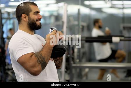 Judoka Belge judoka Belge Toma Nikiforov photographié en action lors d'une session de formation, mardi 13 août 2019 à Wilrijk, Anvers. BELGA PHOTO ERIC LALMAND Banque D'Images