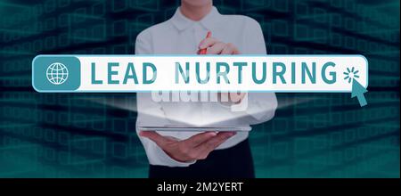 Légende conceptuelle Lead nuring. Méthode d'approche commerciale pour établir une relation avec des clients potentiels Banque D'Images