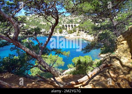 Calanque de Mejan sur le chemin des douaniers (chemin des douniers) sur la Côte Bleue, Provence-Alpes-Côte d'Azur, France Banque D'Images