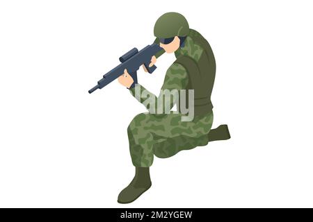 Police des soldats des Forces spéciales isométriques, membre de l'équipe de la sout. Soldat de l'armée en uniforme de combat de protection tenue d'opérations spéciales Force de combat assaut Illustration de Vecteur