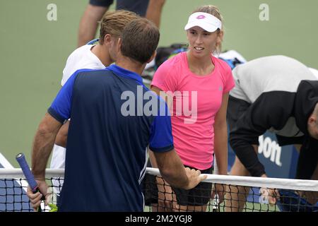 Elise Mertens Belge photographiée après un entraînement avant le tournoi de tennis américain Open Grand Chelem, à Flushing Meadow, à New York City, États-Unis, le vendredi 23 août 2019. BELGA PHOTO YORICK JANSENS Banque D'Images