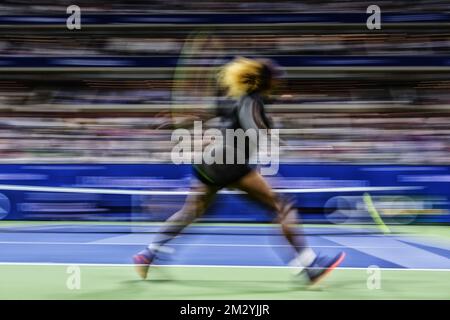 American Serena Williams photographié en action le premier jour du tournoi de tennis US Open Grand Chelem, à Flushing Meadow, à New York City, États-Unis, le lundi 26 août 2019. BELGA PHOTO YORICK JANSENS Banque D'Images