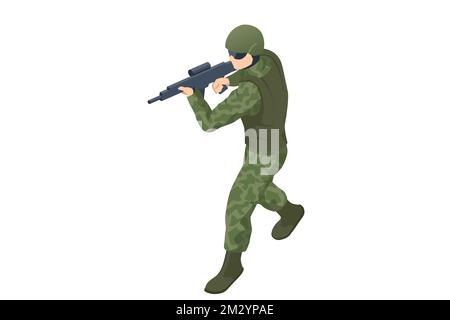 Police des soldats des Forces spéciales isométriques, membre de l'équipe de la sout. Soldat de l'armée en uniforme de combat de protection tenue d'opérations spéciales Force de combat assaut Illustration de Vecteur