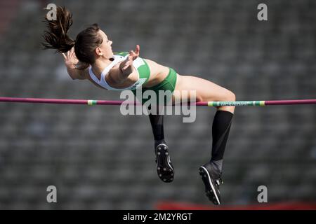 Belge Claire Orcel photographiée en action dans le saut en hauteur féminin lors des championnats d'athlétisme belge, dimanche 01 septembre 2019 à Bruxelles. BELGA PHOTO JASPER JACOBS Banque D'Images