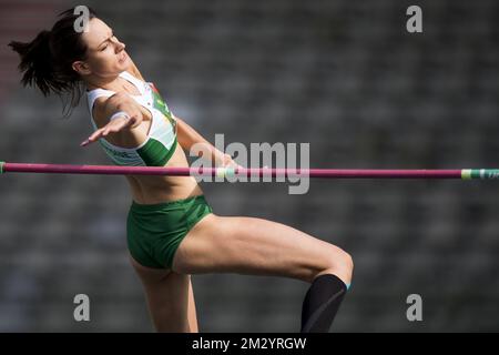 Belge Claire Orcel photographiée en action dans le saut en hauteur féminin lors des championnats d'athlétisme belge, dimanche 01 septembre 2019 à Bruxelles. BELGA PHOTO JASPER JACOBS Banque D'Images