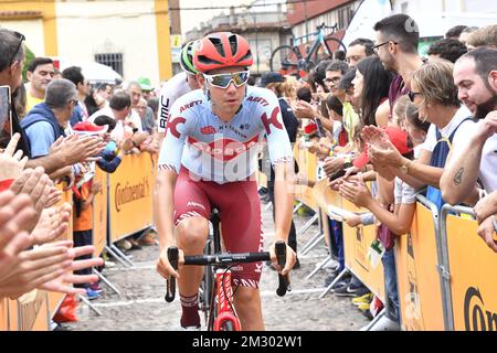 Belge Steff Cras de Katusha-Alpecin photographié avant la phase 20 de l'édition 2019 de la 'Vuelta a Espana', Tour d'Espagne course cycliste, d'Arenas de San Pedro à Plataforma de Gredos (190,4 km), samedi 14 septembre 2019. BELGA PHOTO YUZURU SUNADA - FRANCE SORTIE Banque D'Images