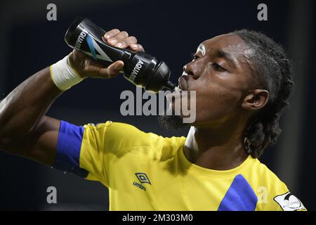 Jordan Botaka de STVV photographié lors d'un match de football entre STVV et Waasland-Beveren, samedi 14 septembre 2019 à Sint-Truiden, le septième jour de la saison de championnat belge de football de la « Jupiler Pro League » 2019-2020. BELGA PHOTO YORICK JANSENS Banque D'Images