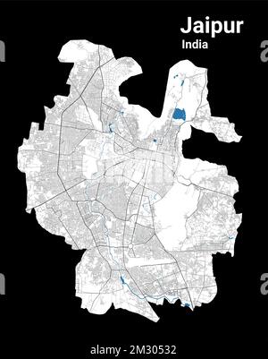 Jaipur map. Detailed map of Jaipur city administrative area. Cityscape panorama. Royalty free vector illustration. Road map with highways, rivers. Stock Vector