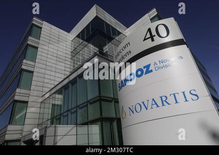 L'illustration montre le siège de Novartis Belgique à Vilvoorde, jeudi 19 septembre 2019. La société pharmaceutique Novartis produit un médicament qui sauve la vie, y compris un médicament pour une très rare défacilité génétique appelée SMA. Le coût du médicament est extrêmement élevé et il y a beaucoup de controverse autour de la fixation des prix dans la pharmacie suite à l'action de collecte de fonds de 'Team Pia' pour Pia 9 mois, souffrant de SMA. BELGA PHOTO THIERRY ROGE Banque D'Images