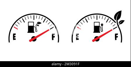 Jauge à carburant dessin animé. Station de floling de voiture. Pompe à essence ou indicateur de prise électrique. Câble électrique avec pompe. Station de gaz, station de pompe à biocarburant ou biodiese Banque D'Images