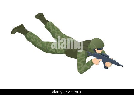 Police des soldats des Forces spéciales isométriques, membre de l'équipe de la sout. Soldat de l'armée en uniforme de combat de protection tenue d'opérations spéciales Force de combat assaut Illustration de Vecteur