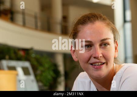 Emma Meesseman, joueur de basket-ball belge, photographié lors d'une conférence de presse, dimanche 13 octobre 2019 à Bruxelles. Les internationaux belges ont remporté la compétition de basket-ball WNBA avec leur équipe Washington Mystics. BELGA PHOTO NICOLAS MATERLINCK Banque D'Images