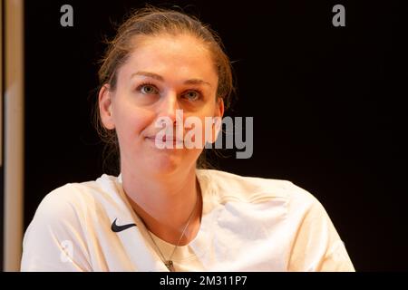 Emma Meesseman, joueur de basket-ball belge, photographié lors d'une conférence de presse, dimanche 13 octobre 2019 à Bruxelles. Les internationaux belges ont remporté la compétition de basket-ball WNBA avec leur équipe Washington Mystics. BELGA PHOTO NICOLAS MATERLINCK Banque D'Images