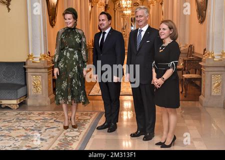 Reine Mathilde de Belgique, Luxembourg Premier ministre Xavier Bettel, roi Philippe - Filip de Belgique et ministre luxembourgeois de la famille et de l'intégration Corinne Cahen photographié lors d'une rencontre au Palais Grand Ducal, le premier jour d'une visite d'État de trois jours du couple royal belge au Luxembourg, Mardi 15 octobre 2019, à Luxembourg. BELGA PHOTO DIRK WAEM Banque D'Images