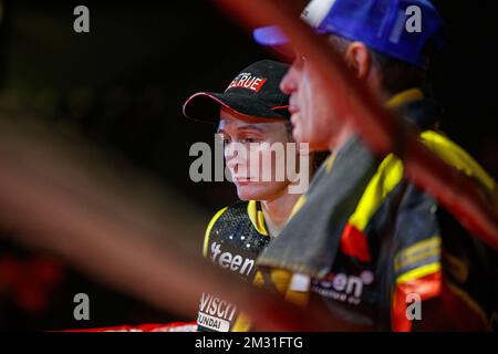 Persoon belge de Delfine photographié pendant le combat entre persoon belge de Delfine et Helen Joseph nigériane pour le titre de super poids féminin WBA World, lundi 11 novembre 2019, à Ostende. BELGA PHOTO KURT DESPLENTER Banque D'Images