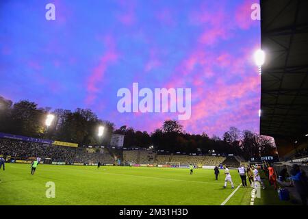 L'illustration montre le stade Joseph-Marien lors d'un match de football entre Royale Union Saint-Gilloise et RE Virton, dimanche 17 novembre 2019 à Bruxelles, le 15 jour de la division "Proximus League" 1B du championnat belge de football. BELGA PHOTO LAURIE DIEFFEMBACQ Banque D'Images