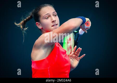 Diane Parry française prise en photo lors d'un match de qualification féminin entre Ysalin Bonaventure belge (WTA 115) et Diane Parry française (WTA 337) au Grand Chelem de tennis « Australian Open », mardi 14 janvier 2020 à Melbourne Park, Melbourne, Australie. BELGA PHOTO PATRICK HAMILTON Banque D'Images