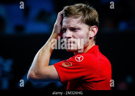 David Goffin belge photographié lors d'un match de tennis entre le Goffin belge (ATP 11) et la France de la Tchardy (ATP 56), lors de la première partie de la compétition de singles hommes du Grand Chelem de tennis « Open d'Australie », le mardi 21 janvier 2020 à Melbourne Park, Melbourne, Australie. BELGA PHOTO PATRICK HAMILTON Banque D'Images