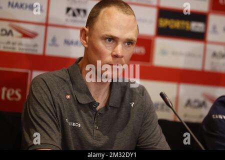 Britannique Chris Froome de Team Ineos photographié lors d'une conférence de presse, en préparation à la course cycliste « UAE Tour » 2020 à Abu Dhabi, Émirats arabes Unis, samedi 22 février 2020. L'édition de cette année aura lieu du 23 au 29 février. BELGA PHOTO YUZURU SUNADA FRANCE OUT Banque D'Images