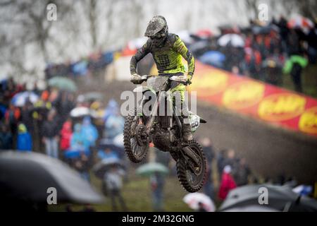 Belge Clément Desalle photographié en action lors du Grand Prix néerlandais du motocross MXGP, deuxième course du Championnat du monde FIM Motocross, dimanche 08 mars 2020 à Valkenswaard, pays-Bas. BELGA PHOTO JASPER JACOBS Banque D'Images