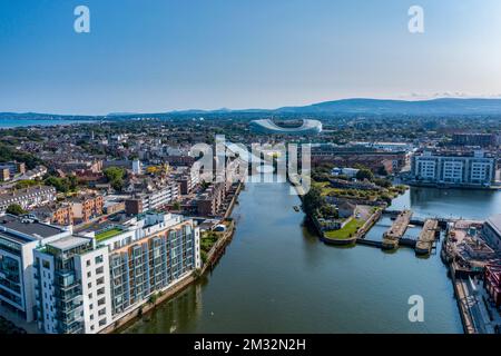 Antenne de Grand Canal Dock, Grand Canal, Docklands, le stade Aviva, Dublin, Irlande Banque D'Images