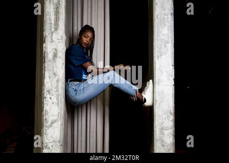 L'athlète belge Cynthia Mbongo Bolingo pose pour le photographe après une réunion de presse avec l'athlète belge Cynthia Bolingo, à Bruxelles, le lundi 29 juin 2020. BELGA PHOTO JASPER JACOBS Banque D'Images