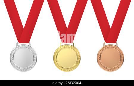 Vue de face des médailles d'or, d'argent et de bronze Banque D'Images