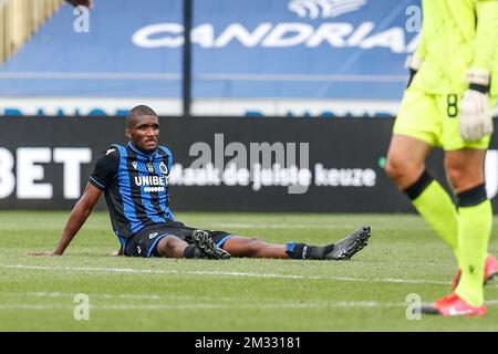 Clinton Mata du Club semble abattu après le match Jupiler Pro League entre le Club Brugge et Sporting Charleroi, à Bruges, le samedi 08 août 2020, le jour 01 du championnat belge de football. BELGA PHOTO BRUNO FAHY Banque D'Images