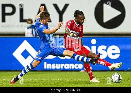 Ilombe Mboyo de Kortrijk photographié en action lors d'un match de football entre KAA Gent et KV Kortrijk, samedi 15 août 2020 à Gent, le 2 e jour de la première division de la « Jupiler Pro League » du championnat belge de football. BELGA PHOTO LAURIE DIEFFEMBACQ Banque D'Images