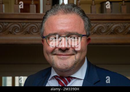 Nouveau maire de Sint-Agatha-Berchem / Berchem-Sainte-Agathe Christian Lamouline photographié lors de la cérémonie de serment du nouveau maire de Sint-Agatha-Berchem - Berchem-Sainte-Agathe, dans la région de Bruxelles-capitale, le jeudi 03 septembre 2020. BELGA PHOTO NICOLAS MATERLINCK Banque D'Images